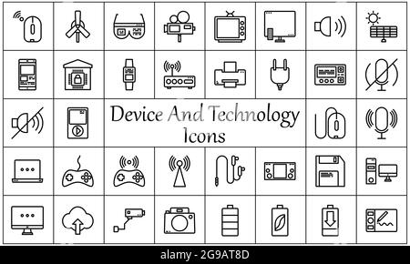 Device and technology icons set flat style vector image Stock Vector