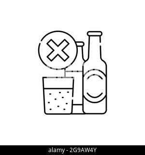 Forbidden alcohol drinks line color icon. Beverage intolerance. Non alcohol, sober. Healthy lifestyle. Editable stroke. Stock Vector