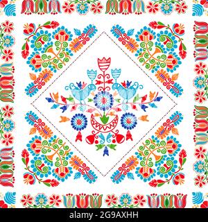 Hungarian Folk Embroidery Seamless Vector Pattern Design