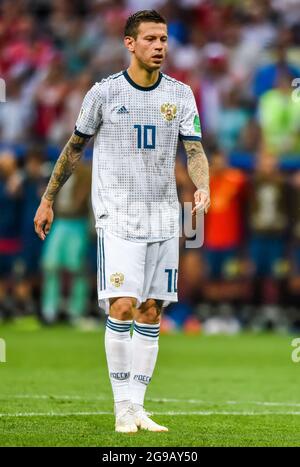 Moscow, Russia - July 1, 2018. Russian national football team striker Fedor Smolov during penalty shootout in FIFA World Cup 2018 Round of 16 match Sp Stock Photo