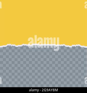 Torn, ripped piece of horizontal yellow paper on grey background for text. Vector illustration. Stock Vector