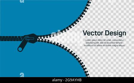 Open zipper, editable template. Stylish blue background for banner, landing page, flyer, cover, stories etc Stock Vector