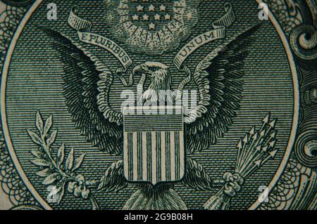 United States Eagle symbol on a one dollar bill, macro Stock Photo