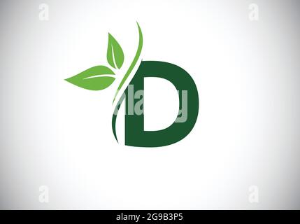 Initial D monogram alphabet with two leaves. Green, eco-friendly logo concept. Modern vector logo for ecological business and company identity Stock Vector