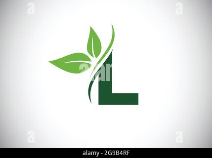 Initial L monogram alphabet with two leaves. Green, eco-friendly logo concept. Modern vector logo for ecological business and company identity Stock Vector