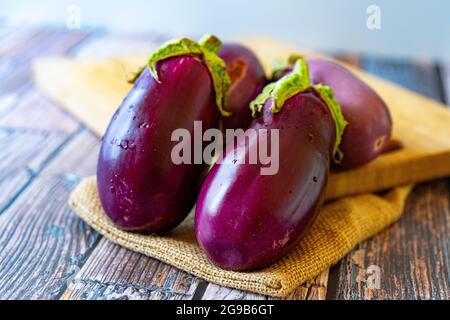 Fresh, organic eggplant on white background Stock Photo