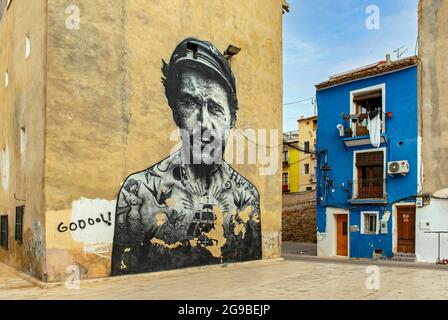 Street art image of tattooed sailor by Felix Gordero, Villajoyosa, Spain Stock Photo