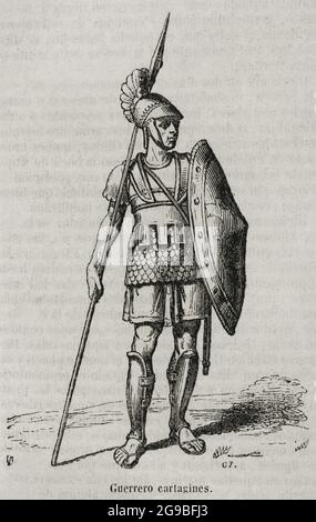 Carthaginian warrior. Engraving. Historia General de España by Father Mariana. Madrid, 1852.
