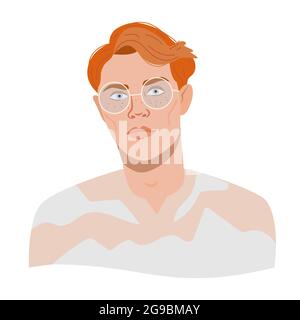 Portrait of a redhead guy with glasses. Vector illustration avatar of stylish businessman or programmer. Male character in cartoon flat style isolated Stock Vector