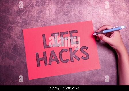 Text caption presenting Life Hacks. Word Written on strategy or technique adopted to manage activities efficiently Writing Important Notes Drawing New Stock Photo