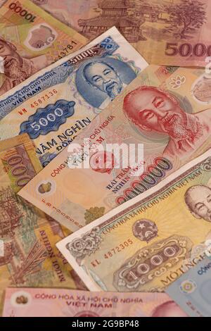 A composition of Vietnamese dong VND banknotes providing great options to be used for illustrating subjects as business, banking, media etc. Stock Photo