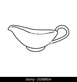 Gravy boat outline icon. Vector illustration sauce boat isolated on white background. Stock Vector