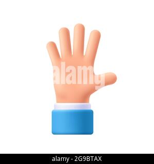 Cartoon character hand goodwill gesture. Open outstretched hand, showing five fingers, extended in greeting. 3d emoji vector illustration. Stock Vector