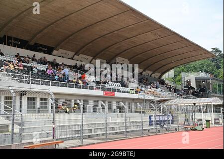 Lugano, Switzerland. 25th July, 2021. Mikael Facchinetti (#7 FC Lugano) and  Nikola Boranijasevic (#19 FC Zuerich) during the Super League match between FC  Lugano and FC Zuerich at Cornaredo Stadium in Lugano