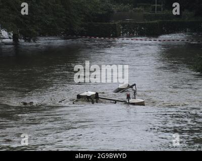 MUELHEIM AN DER RUHR, GERMANY - Jul 15, 2021: The tragic flooding of Ruhr river in the city of Muelheim, Germany Stock Photo