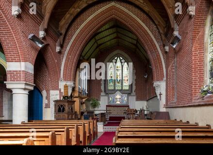Church of St Mary the Virgin, parish church at Preston Candover, Hampshire, England, UK - view of interior looking towards the altar Stock Photo