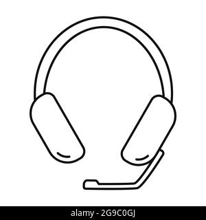 Headset line vector icon. Headphones with microphone. Simple vector illustration isolated on white background Stock Vector