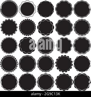Collection of round wax seal style border frames with solid backgrounds. Ideal for vintage label designs. Stock Vector