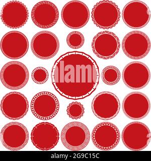 Collection of Chinese Decorative Ornamental Round Border Frames. Ideal for vintage label designs, greeting cards, menus etc. Stock Vector