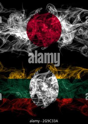 Smoke flags of Japan, Japanese and Myanmar, Shan, State Stock Photo