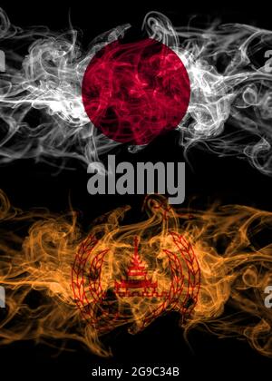 Smoke flags of Japan, Japanese and Myanmar, Mandalay Division Stock Photo