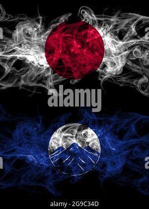 Smoke flags of Japan, Japanese and Myanmar, Kachin, State Stock Photo