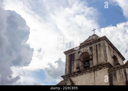 A low angle shot of the Santa Catarina temple in Ahuachapan, Jalisco, Mexico Stock Photo