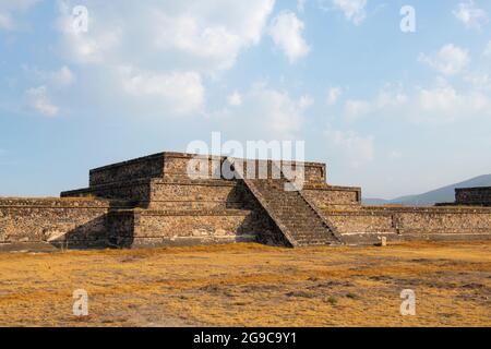 Platform at Temple of Quetzalcoatl at Citadel in Teotihuacan in city of San Juan Teotihuacan, State of Mexico, Mexico. Teotihuacan is a UNESCO World H Stock Photo