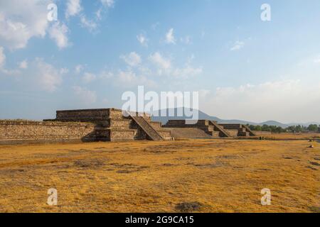 Platform at Temple of Quetzalcoatl at Citadel in Teotihuacan in city of San Juan Teotihuacan, State of Mexico, Mexico. Teotihuacan is a UNESCO World H Stock Photo