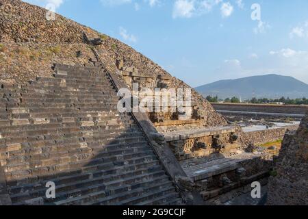 Temple of Quetzalcoatl at Citadel in Teotihuacan in city of San Juan Teotihuacan, State of Mexico, Mexico. Teotihuacan is a UNESCO World Heritage Site Stock Photo
