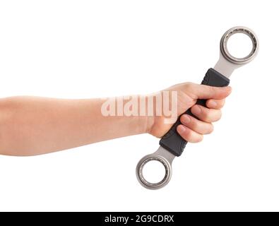 bicycle bottom bracket tool in hand path isolated on white Stock Photo