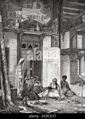 Harem, times of the Caliphs. Egypt, North Africa. Old 19th century engraved illustration from El Mundo Ilustrado 1879 Stock Photo