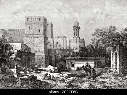 View of the Bab al-Nasr in 19th century, Cairo, Ancient Egypt, North Africa. Old 19th century engraved illustration from El Mundo Ilustrado 1879