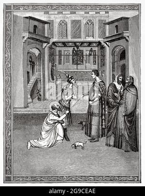 Joseph of Arimathea Before Pilate. Joseph of Arimathea accompanied by Nicodemus they are going to ask Pilate for the body of Jesus Christ to be buried, fourteenth century engraving. Old 19th century engraved illustration from Jesus Christ by Veuillot 1881 Stock Photo