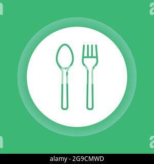 Reusable bamboo cutlery color button icon. Recycle elements: fork, spoon. Zero waste lifestyle. Pictogram for web page, mobile app, promo. Stock Vector