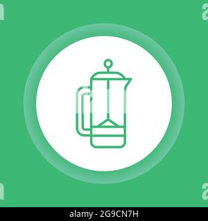 Reusable metal french press coffee and tea color button icon. Zero waste lifestyle. Outline pictogram for web page, mobile app, promo. Stock Vector