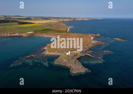 Aerial view of Elie Ness Lighthouse, Elie, East Neuk, Fife, Scotland. Stock Photo