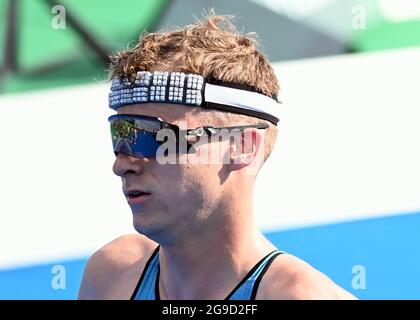 Belgian Triathlete Marten Van Riel pictured in action during the running part of the men triathlon event on the fourth day of the 'Tokyo 2020 Olympic Stock Photo
