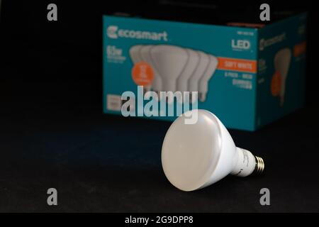 LED energy saving floodlamp commonly used in ceiling light fixtures. This has a BR30 style lamp base.  u Stock Photo