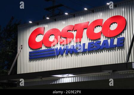 Seattle, United States. 24th July, 2021. The Costco logo is seen on the exterior of a store in Seattle. The American big box retailer is opening new locations in the United States and internationally. Credit: SOPA Images Limited/Alamy Live News Stock Photo