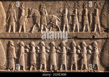 Persepolis, relief of Apadana ruins, capital of Achaemenid empire, suburb of Shiraz, Fars Province, Iran, Persia, Western Asia, Asia Stock Photo