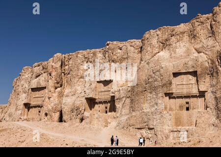 Naqsh-e Rostam, rock cut royal tomb of achaemenid empire, and sasanid relief of kings, Fars Province, Iran, Persia, Western Asia, Asia Stock Photo