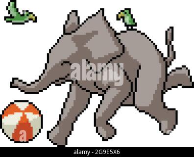 pixel art of happy elephant playing Stock Vector