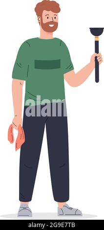 A man with a plunger and a rag Stock Vector