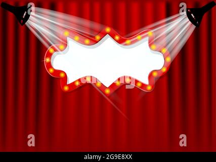 Retro cinema or theater frame illuminated by spotlight Stock Vector