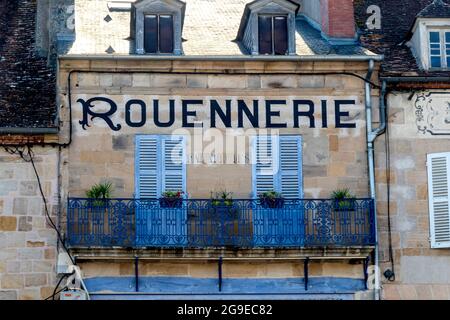 Souvigny, facade of an old fabric factory rouennerie, Allier department, Auvergne-Rhone-Alpes, France Stock Photo