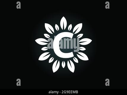 Initial C monogram letter alphabet with leaf wreath. Green leaf, flower logo design concept. Modern vector logo design for business, and company Stock Vector