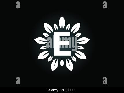 Initial E monogram letter alphabet with leaf wreath. Green leaf, flower logo design concept. Modern vector logo design for business, and company Stock Vector