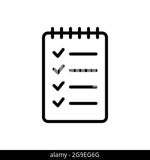Checklist in spiral notebook. To do list icon in simple outline design. Wishlist icon. Vector illustration isolated on white background. Editable Stock Vector