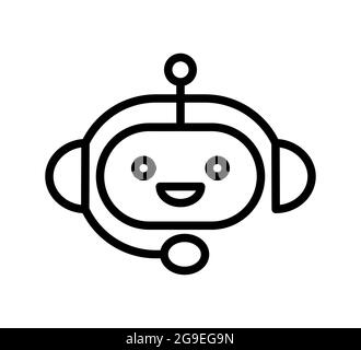 Chatbot linear icon. Support bot. Cute smiling robot with headset. The symbol of an instant response from the support service. Vector illustration Stock Vector